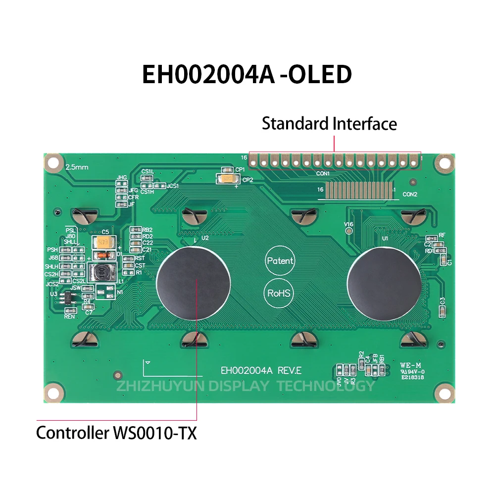 Imagem -02 - Verdadeiro Ecrã Oled Filme Preto Carta Branca Construído em Ws0010 Eh002004a 16pin Interface Paralela Compatível com 2004