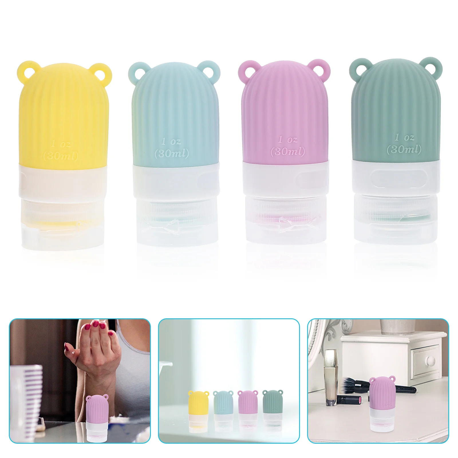 

4Pcs Silicone Travel Bottles 30Ml Squeeze Dispenser Minimal Waste Reusable Waterproof Portable Liquid Container for Shampoo