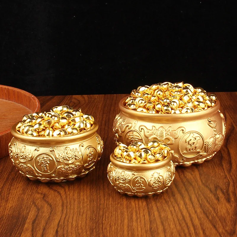 Cornucopia Feng Shui Treasure Bowl Brass Copper Wealth Figurine Attract Wealth Treasure Bowl With Gold Ingots Home Decor Crafts
