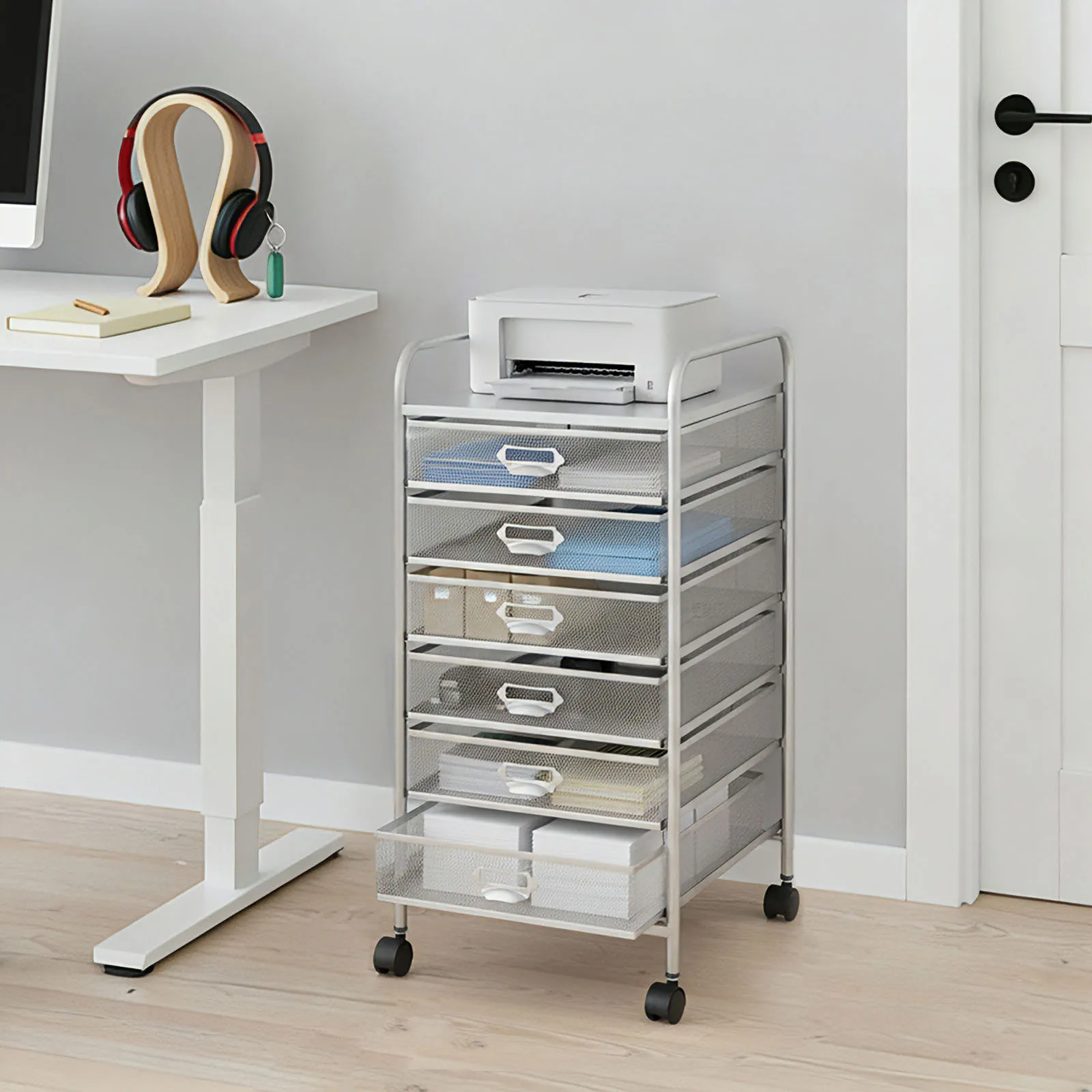 

Металлический сетчатый органайзер для ящиков, 6-уровневый держатель для файлов с поворотом на 360° ° Вращающиеся колесики, стеллаж для хранения канцелярских принадлежностей для организации офиса и дома