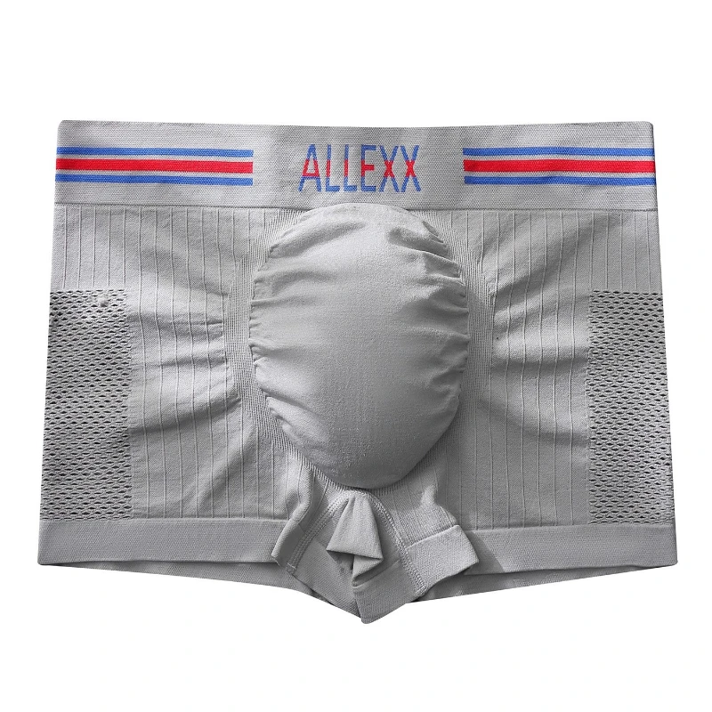 Men Boxers Ice Silk Mesh U Convex Pouch Panties Letter Printed Exercise Breathable Quick-Drying Elastic Underwear Calzoncillos