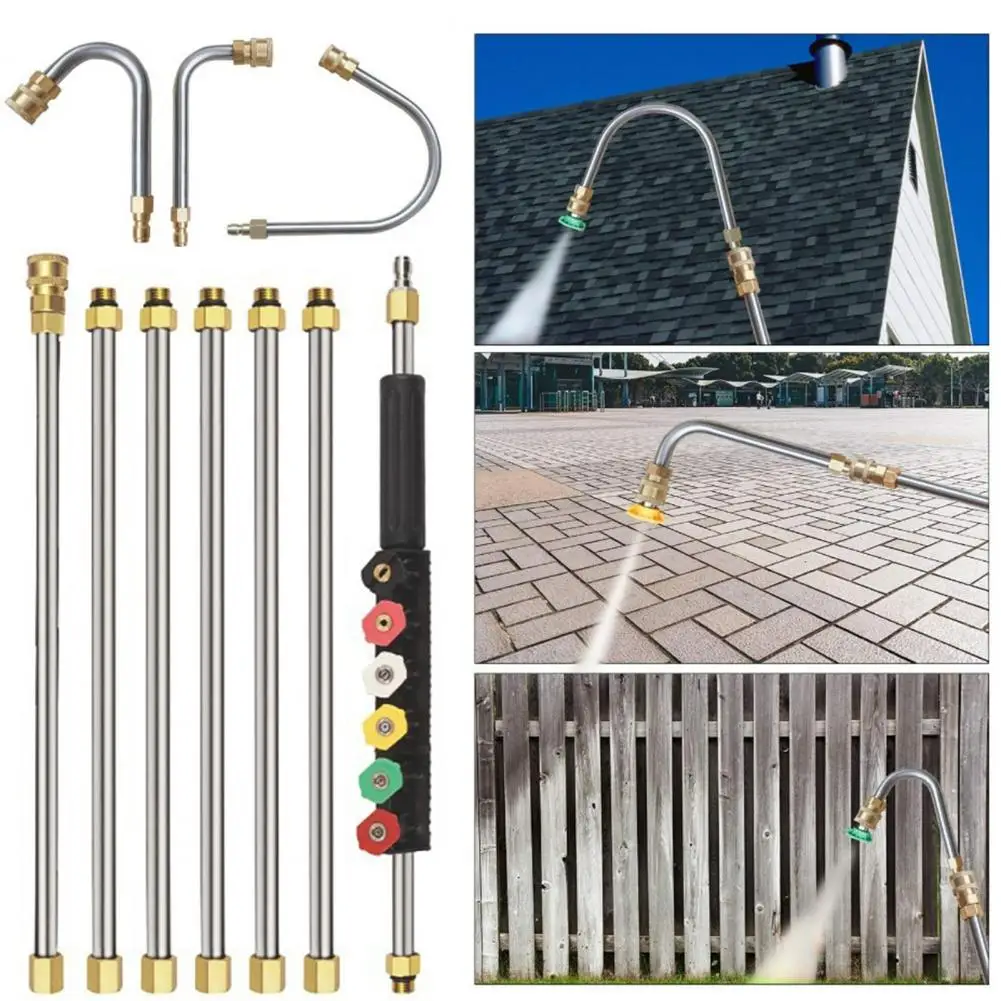 Retractable Pressure Wand 10pcs 4000psi Telescoping Pressure Washer Wand Set Quick-connect Nozzle Heads Extension Wand Gutter