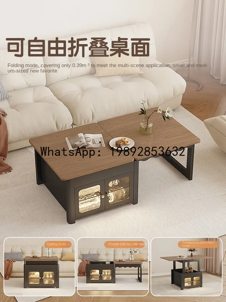 

solid wood folding tea table tea table square small apartment living room dual-purpose multi-functional lifting coffee table