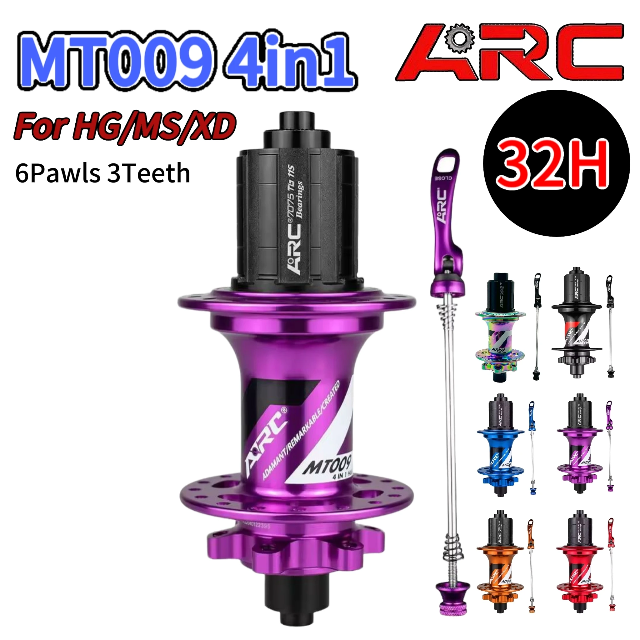 

ARC MT009 Front/Rear 32 Holes MTB Hub 12 Speed 6 Pawls 3 Teeth 114 Clicks Disc Brake Bearing QR/Thru Hub With HG/MS/XD single