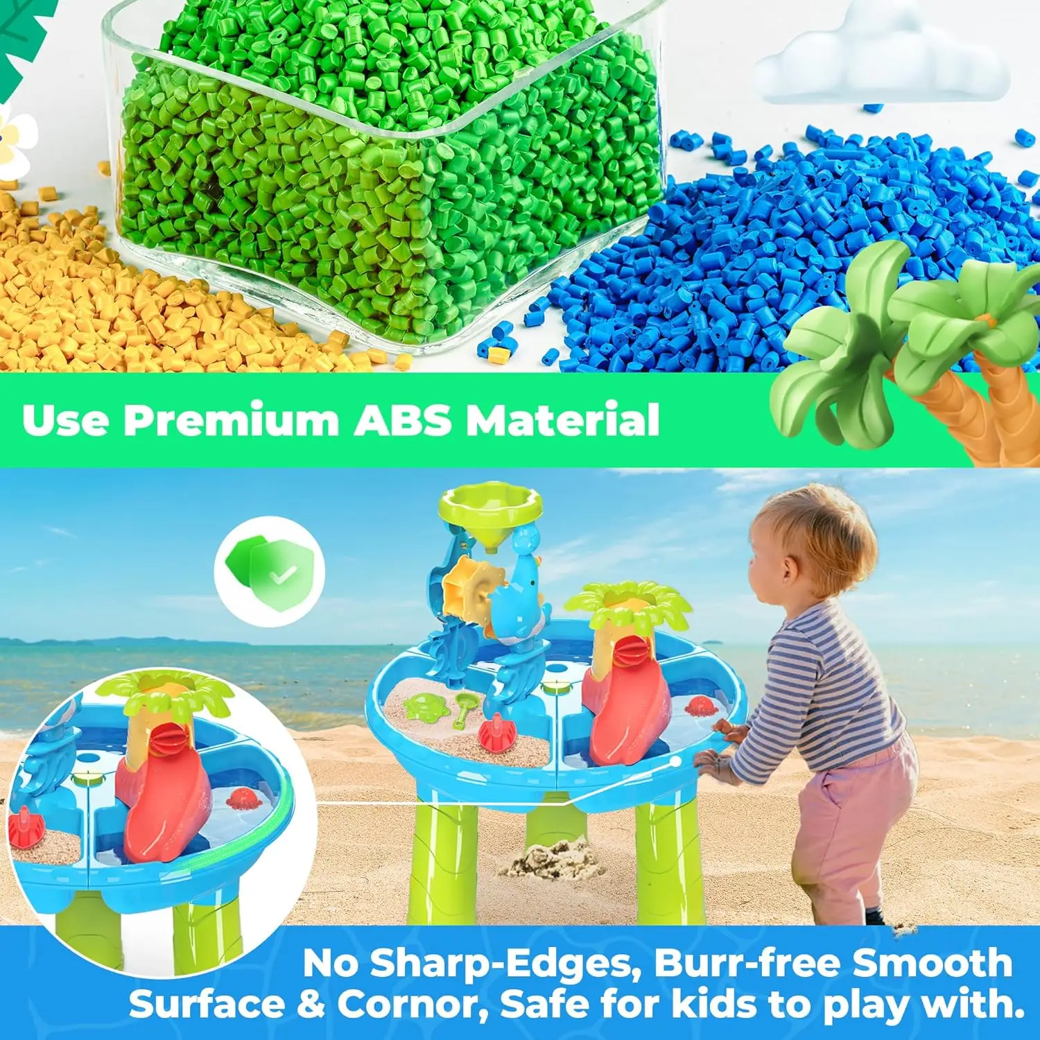 유아용 워터 테이블, 물 및 모래 활동 감각 놀이 세트, 12 개 액세서리 포함, 3 in 1, 여름 야외 수영장