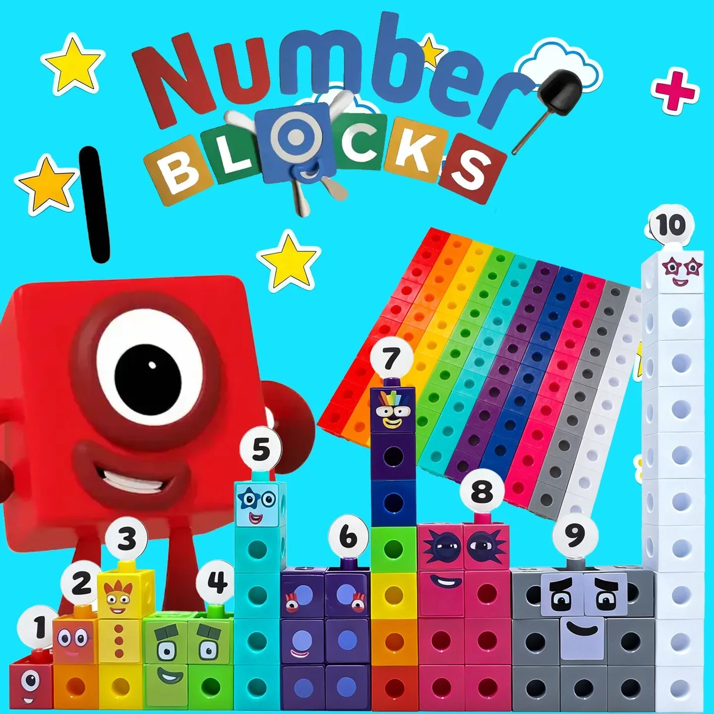 Blocos de Montar Digitais Numberblocks: Quebra-Cabeças de Encaixe de Plástico para Desenvolvimento Matemático com Furos Quadr...