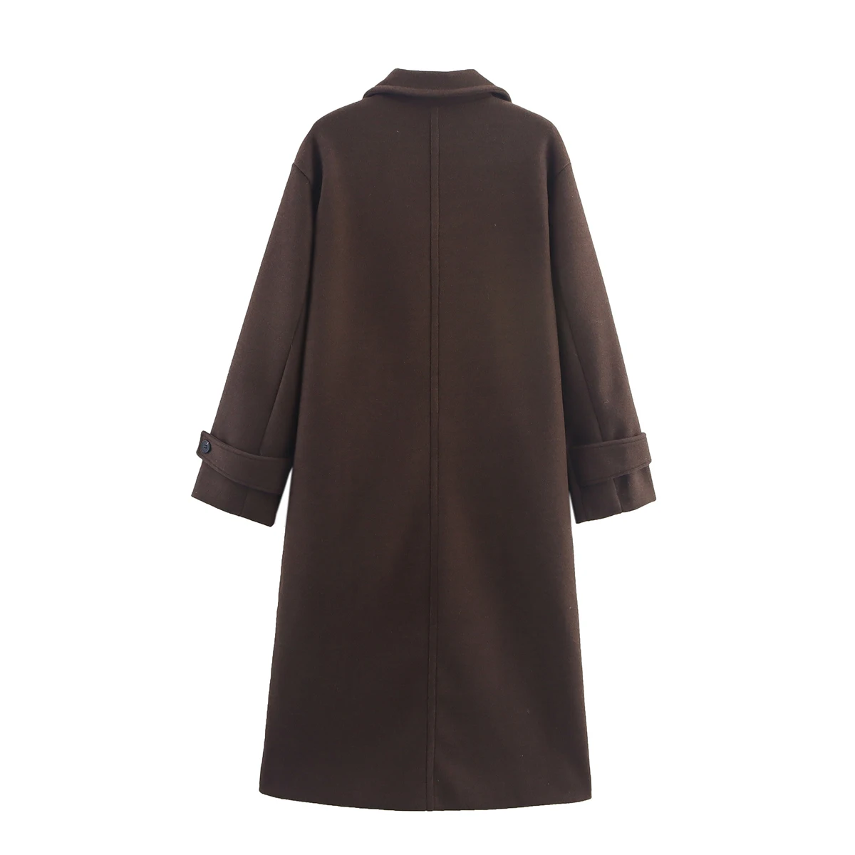 DUOPERI Autumn Winter Women's Brown Woolen Coat Warm Fashion Notch Neck Long Sleeves Female Elegance Chic Lady Outfits