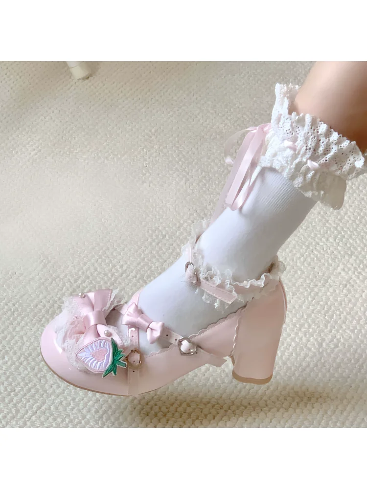 

Одиночные туфли Strawberry Fantasia, оригинальные милые одиночные туфли в стиле Лолиты с бантом в полоску и кошачьим когтем и круглой головкой