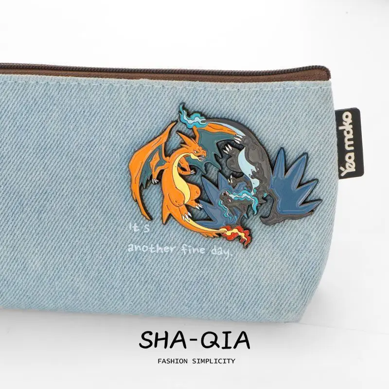 Pokemon Anime Figure Dragonite Charizard Evolution Fashion Simplicity Brooch Two Dragons In One Collectible Backpack Decora Gift