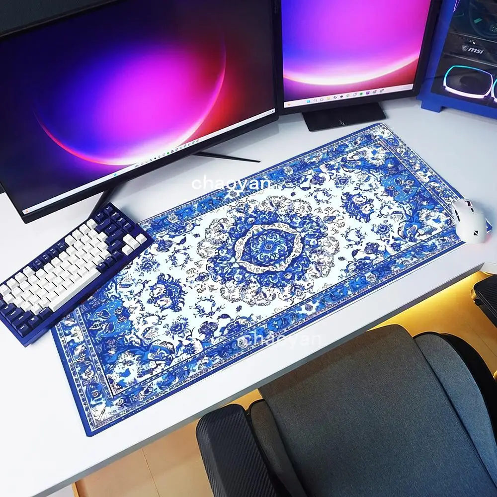 

XXL Blue Persian mouse pad long table mat floor mat carpet Game Work home desktop accessories Game player office quickly shipp