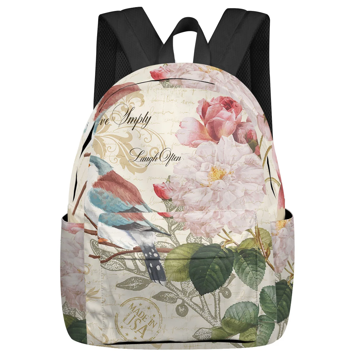 

Vintage Letter Bird Rose Flower Retro Backpacks Teenagers Student School Bags Laptop Backpack Men Women Female Travel Mochila