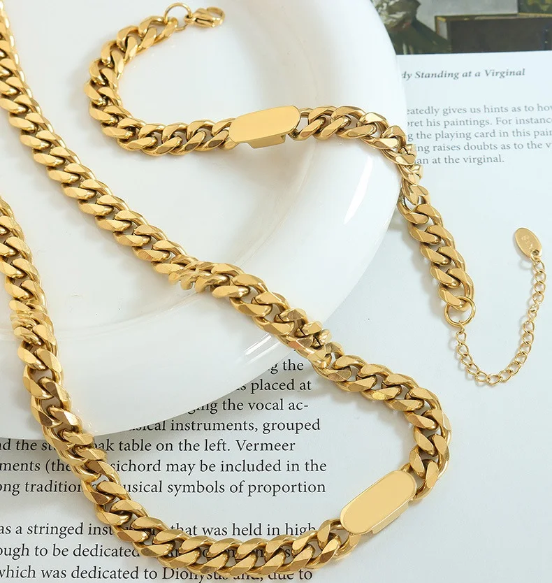 

High Quality 18k Gold Plated Stainless Steel Chunky Chain Choker Necklace Bracelet Set Statement Women Jewelry