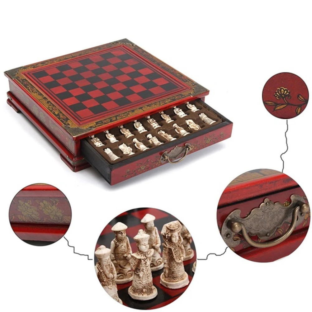 

Terracotta Warriors Themed Chess Set International Chessboard Premium Resin Crafted Decorative Game for Intellectual Development