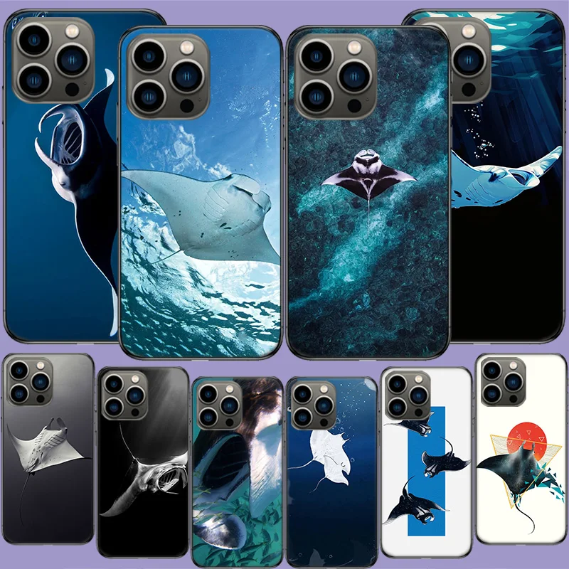 Capa de Celular Fish Cool Manta Ray para iPhone 17 Air 15 Pro 14 Plus 16 Pro Max 17E 16E 12 13 Mini 11 Capa Fofa Fundas