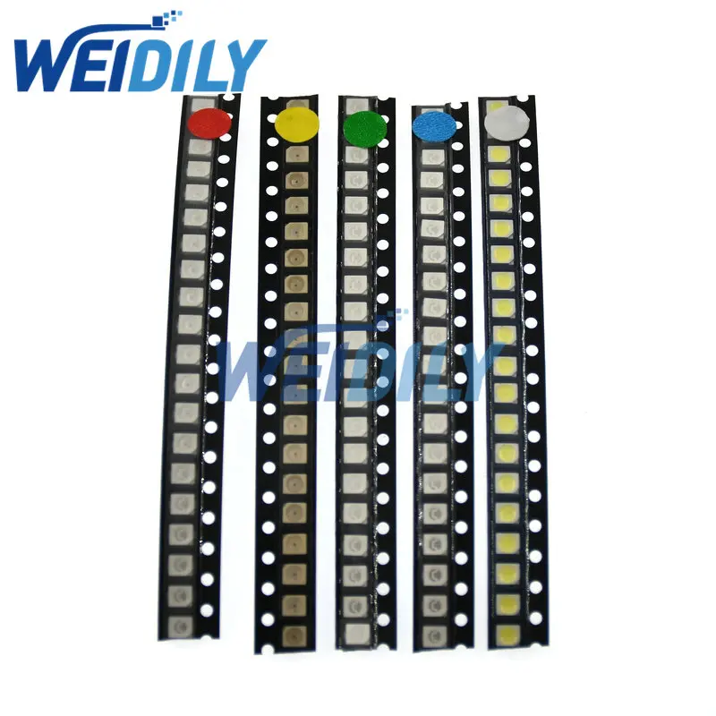 100PCS 5 Values Super Bright 3528 1210 SMD LED Kit Red/Green/Blue/Yellow/White 20pcs Each LED Diode Set 3.5*2.8*1.9mm R/G/B/W/Y