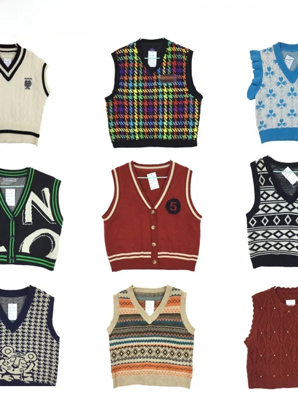 

Винтажный шерстяной жилет, осенне-зимний мягкий топ для девочек, цветной блуз, универсальный теплый жилет для колледжа с принтом и вышивкой, с...