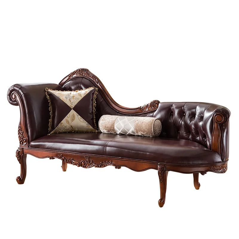 

Designer American solid wood chaise longue European leather beauty chaise longue bedroom leisure single sofa 2025