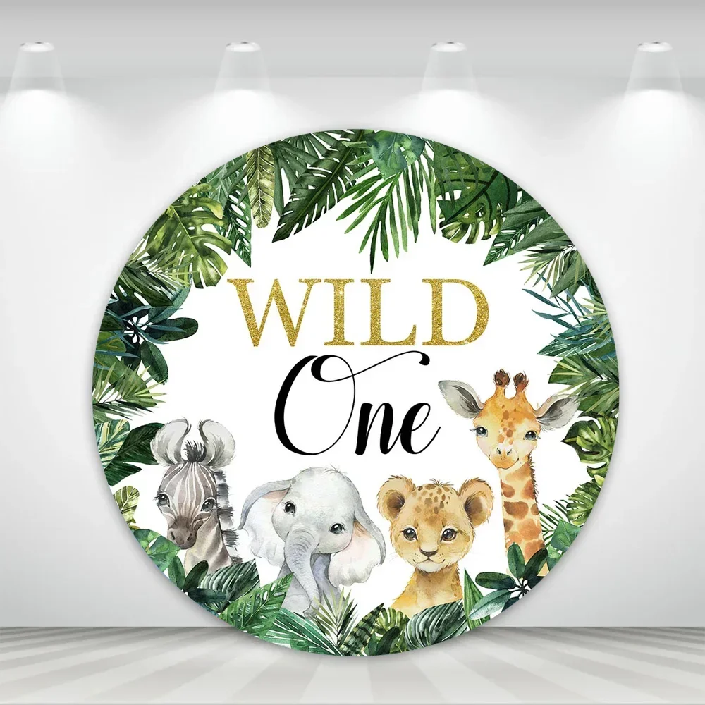 

Round Tropical Jungle Wild One Birthday Photography Decoration Background Newborn Animal Forest Baby Photobooth Backdrop Studio