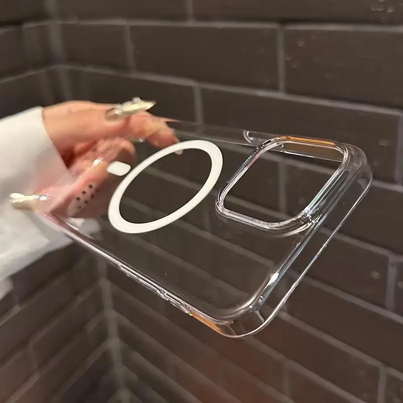 Magnetische Transparente Hülle für MagSafe für iPhone 14 15 16 17 Pro Max Plus 17 Air Stoßfeste Acryl-MagSafe-Hülle Rückseite