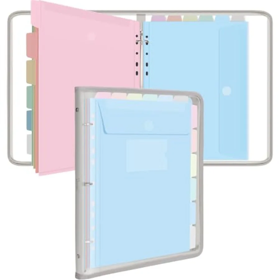

Document Organizer, Soft PVC Binder with 12 Colorful Pockets - Zipper Binder 3 Ring with Dividers Letter Size 11'' x 8.5'' -Lar