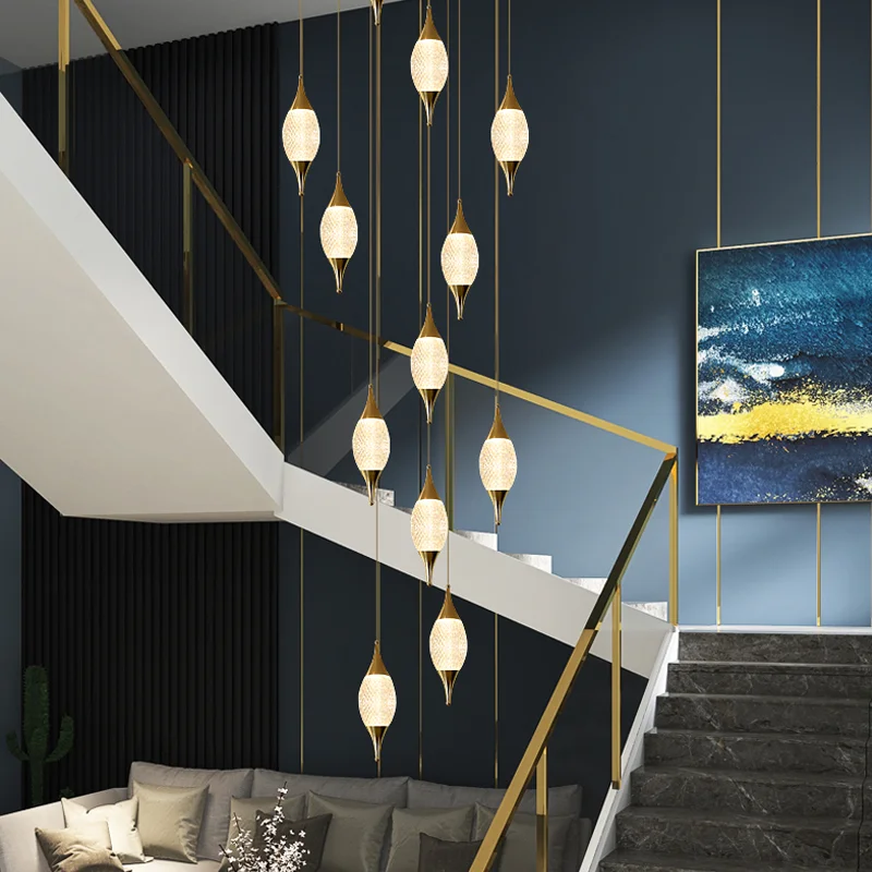 Staircase Chandelier Modern And Minimalist Creative Villa Light Nordic Living Room Restaurant Decoration LED Long Chandelier