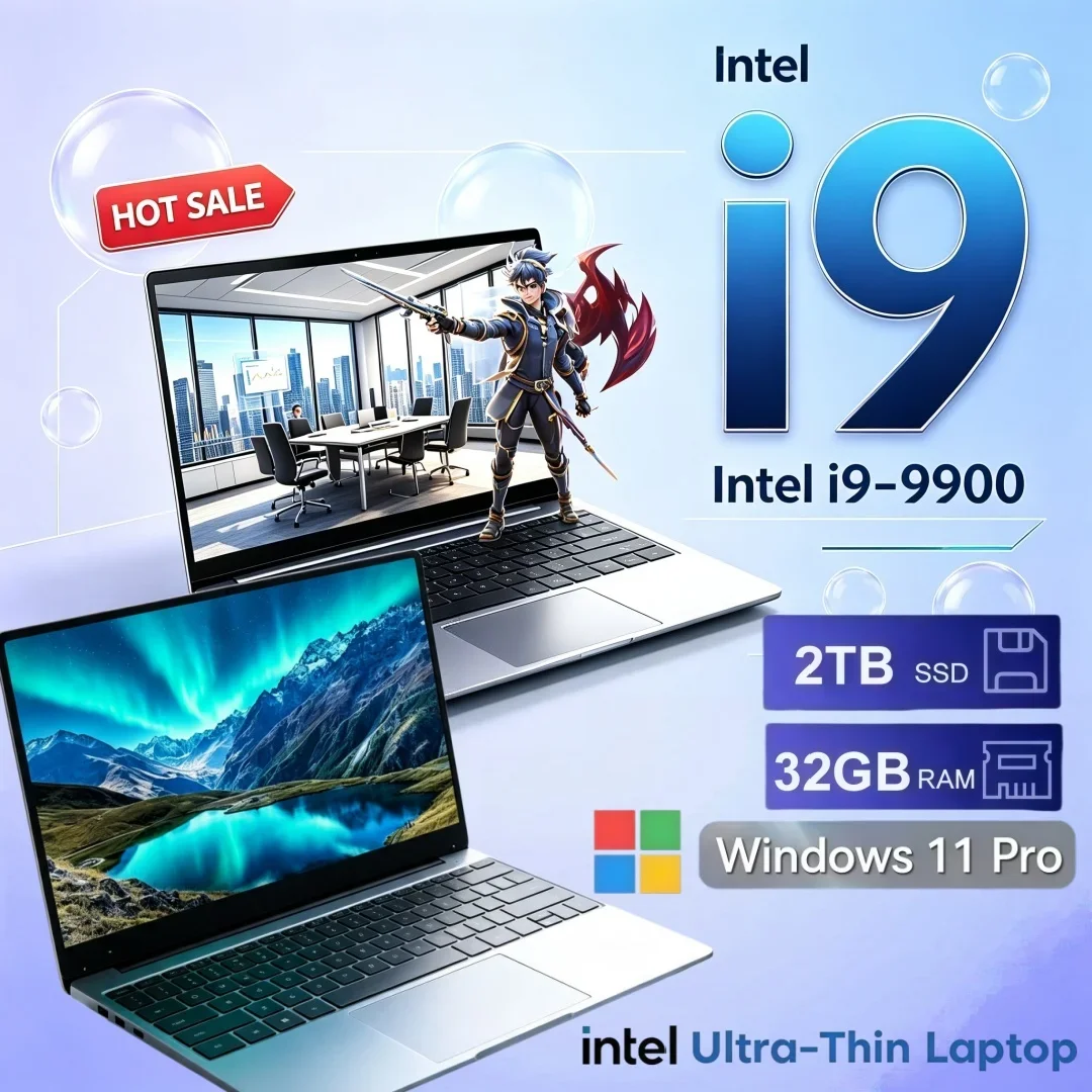 Intel I9-9900 15.6 Inch Trendy Ultra Slim Laptop Bright Windows11 Portable Laptop Study Office 16/32GB RAM 1/2TB BIG SSD