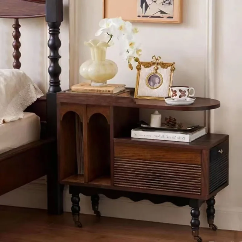 American solid wood trolley, living room movable coffee table, antique dining car