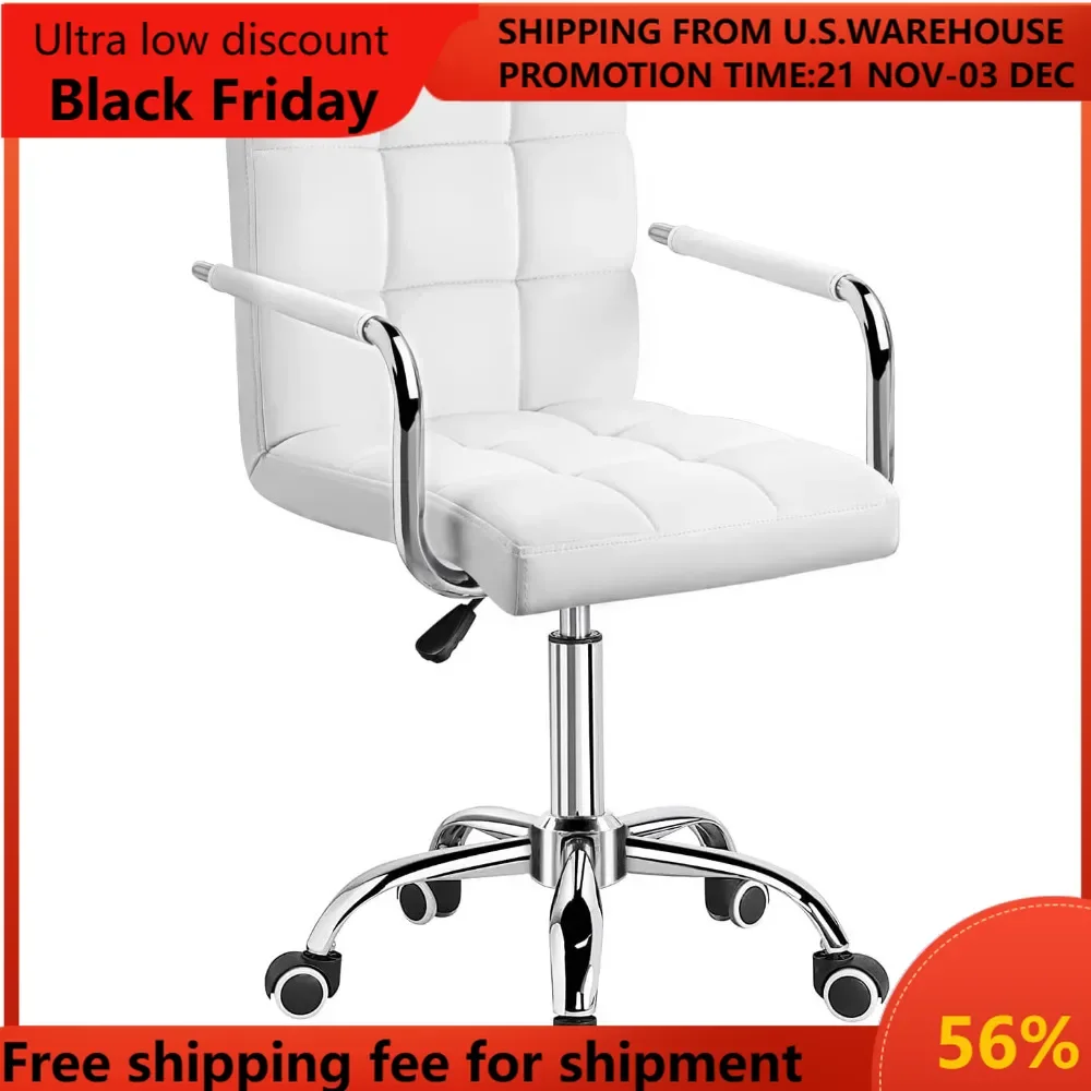 

Mid-Back Office Task Chair Ribbed PU Leather Executive Modern Adjustable Home Desk Retro Comfortable Work Chair 360 Degre