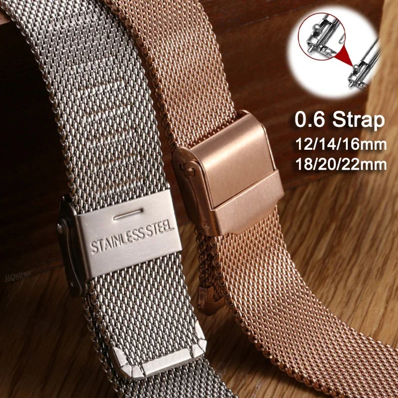 Milanese Loop Watch Band Pulseira de Substituição Cinta de Aço Inoxidável 12mm 14mm 16mm 18mm 20mm 24mm Cinto Quick Release 0.6 Malha