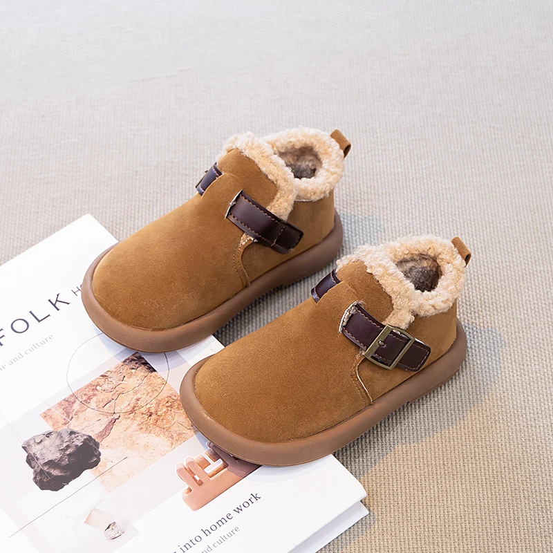 Winter New Children's Thick Soled Non Slip Casual Cotton Boots with Fashionable Buckle and Comfortable Boots