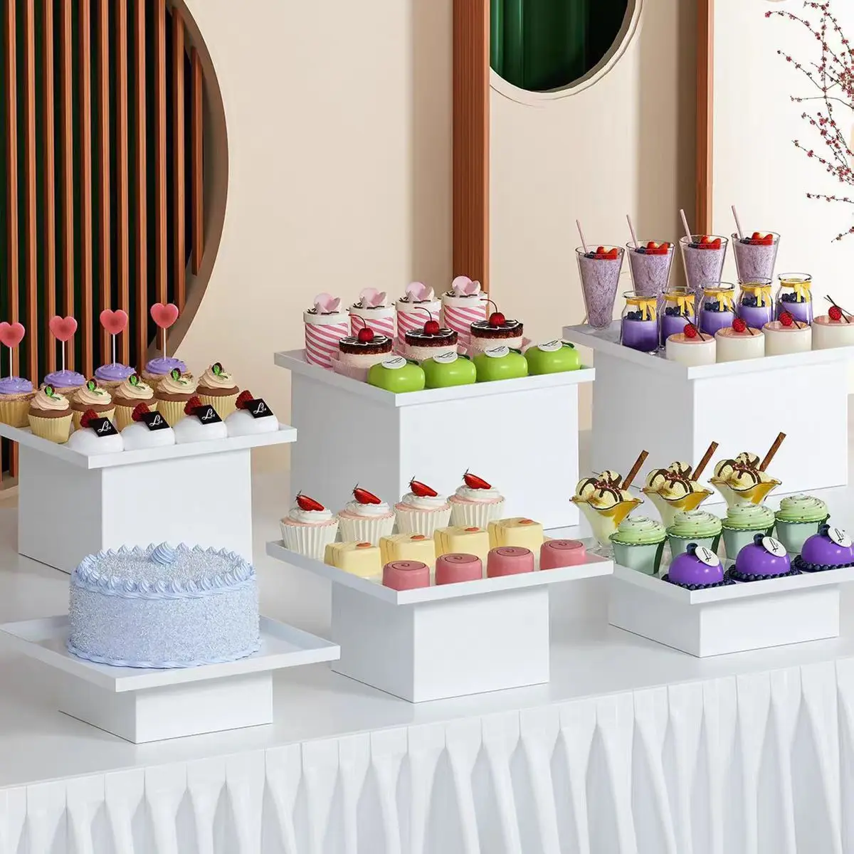 

White Dessert Table Acrylic Display Stand Outdoor Party Birthday Cake Stand Fruit Tray Storage Rack
