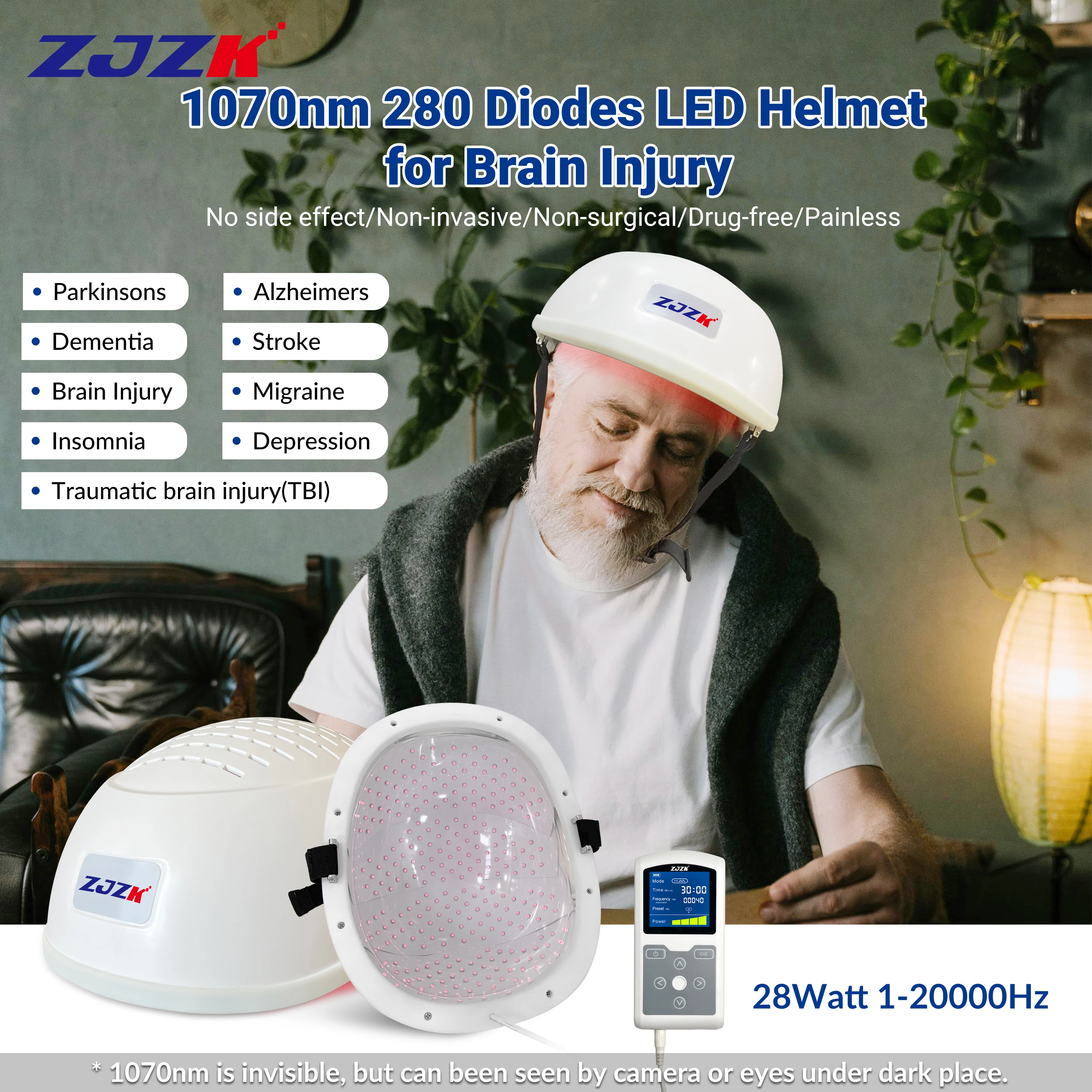 ZJZK Parkinson Product Brain Disease Therapy 1070nmx280diodes Stroke Patients Post Traumatic Stress Disorder Cerebral Thrombosis