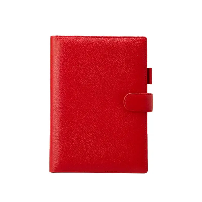 

Black Red Genuine Leather A5 Size Ring Planner Cowhide 6-hole Rings Notebook with silver Rings Retro Organizer Diary Notepad