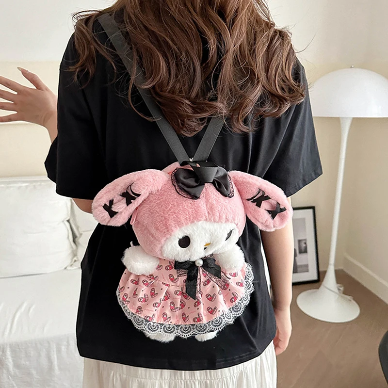 Plushie Sanrio Plush Backpack Kuromi My Melody Shoulder Bag Large Capacity Kawaii Plush Stuffed Animal Doll Kids Toy Gift