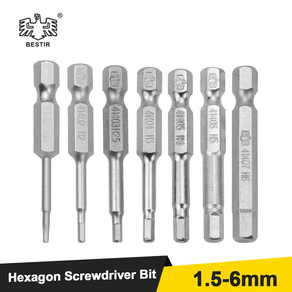 BESTIR 10pcs Hexagon Screwdriver Bit Set 1.5mm-6mm Alloy Steel Single Head Magnetic 1/4\