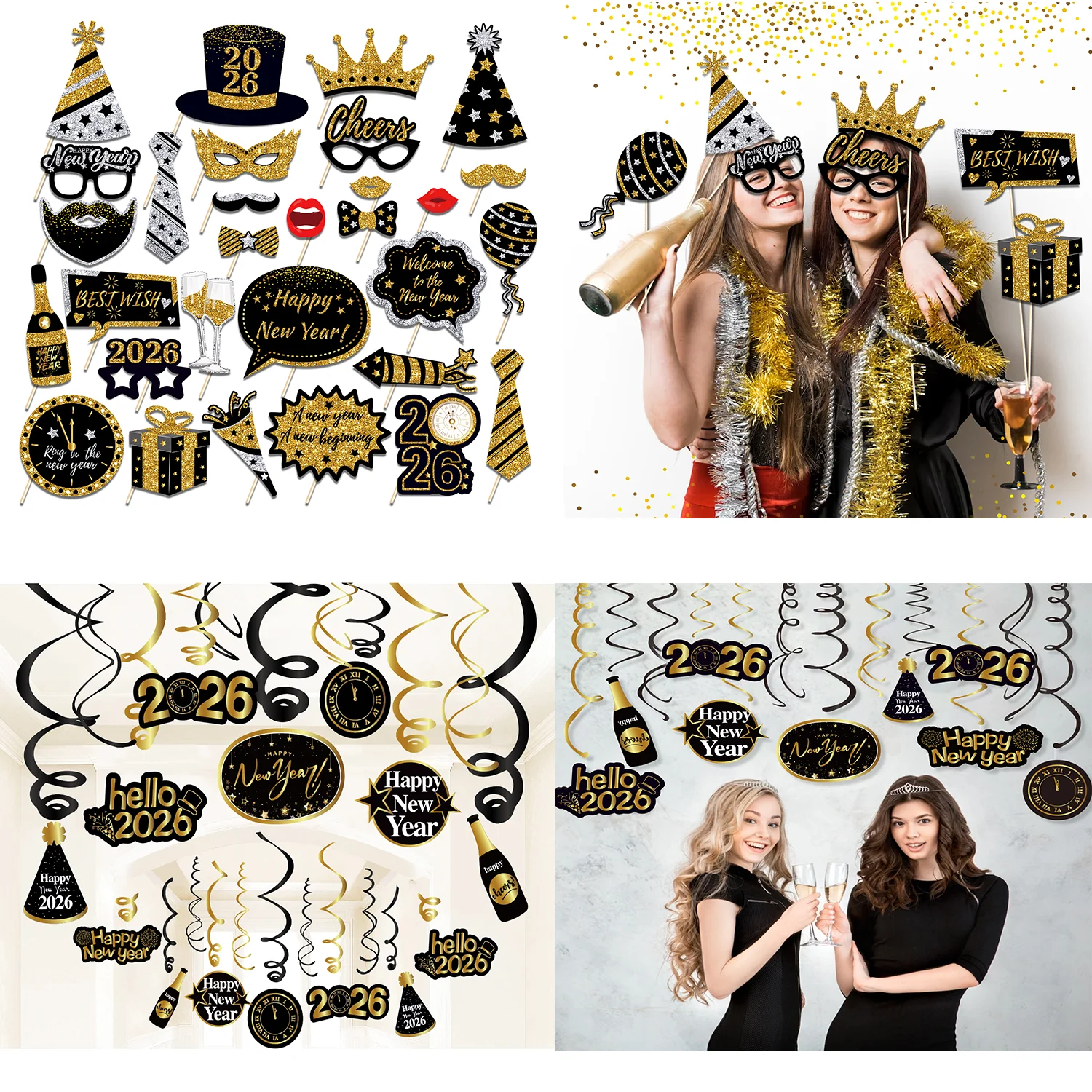 Neujahr 2026 Photo Booth Requisiten Dekoration Hüte Glaeese Neujahr Festival Party Photobooth Prop Brille Maske Party Supplies