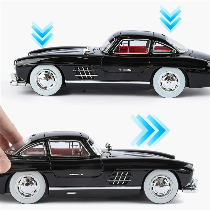 Coche deportivo de aleación Vintage 1:18 300SL, modelo de Metal fundido a presión, vehículo Retro clásico, modelo de coche, simulación de sonido y luz, juguete para regalo para niños