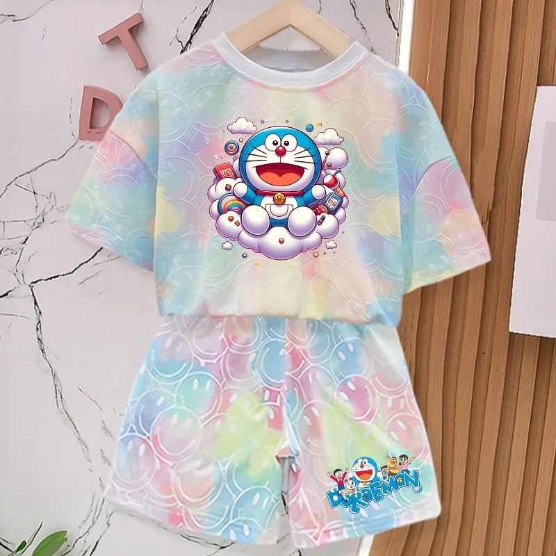 

2PCS Doraemons Boys Girls T-Shirt and Shorts Set Cartoon Anime Pattern Printed T-shirts Summer Clothes Cute Tops Party Gifts New