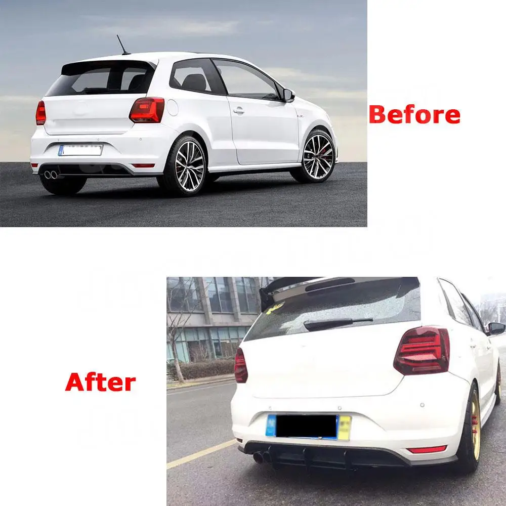 

Real Carbon Fiber Rear Lip diffuser Trim Cover Spoiler For VW Polo GTI 2015 2016 Fins Shark Style Back Bumper Guard Car Styling