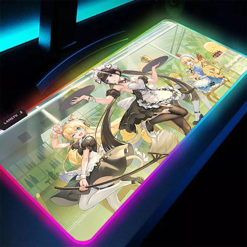 Alfombrilla de ratón para Gamer LED, alfombrilla de escritorio de chica Sexy de Anime, Azur Lane, alfombrilla para teclado de mesa bonita y moderna, alfombra RGB para ordenador portátil, alfombrilla para ratón para juegos