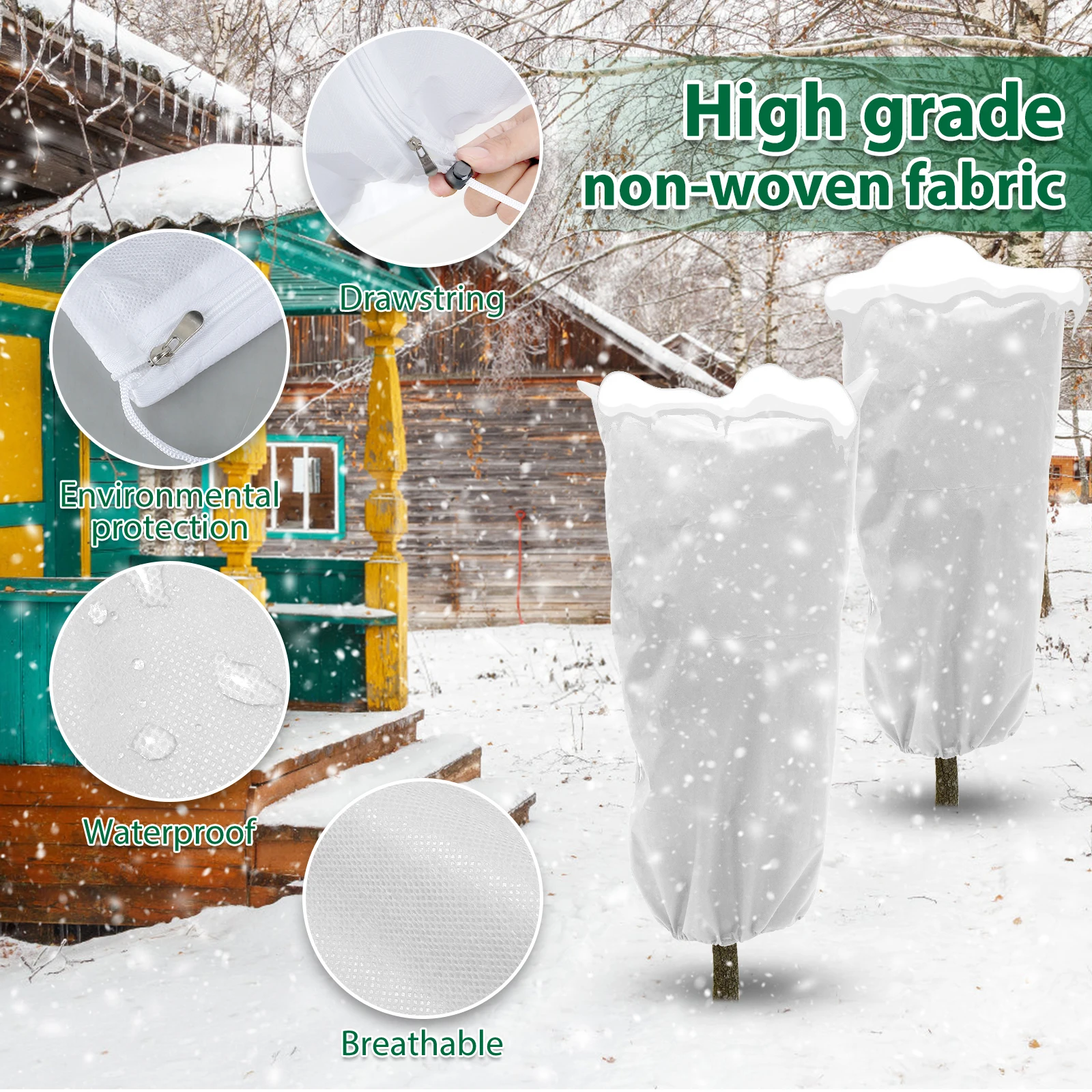 5Pcs Shrub Cover Freeze Protection Reusable Winter Drawstring Shrub Cover Nonwoven Fabric Tree Jacket Frost Blanket Shrub