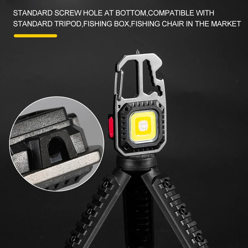 Mini USB Rechargeable Pocket COB Keychain Lamp White/Yellow/Red Light Multifunction Tool Flashlight for Outdoor Emergency Repair