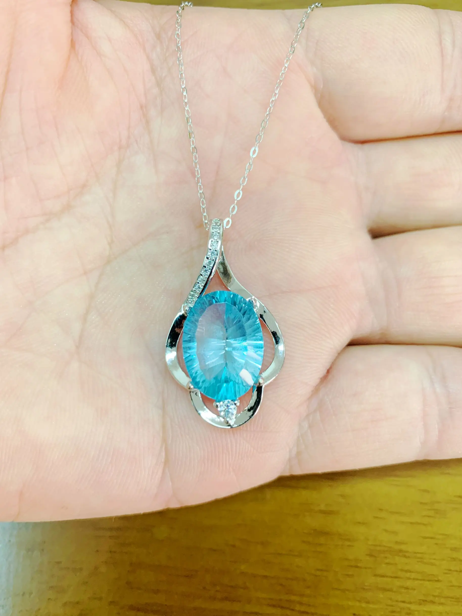 ZECAA Topaz Fine Jewelry Woman Topaz Pendant With Natural Sky Blue Topaz Stone 12*16mm Lady Topaz Pendant Jewelry Best Gift