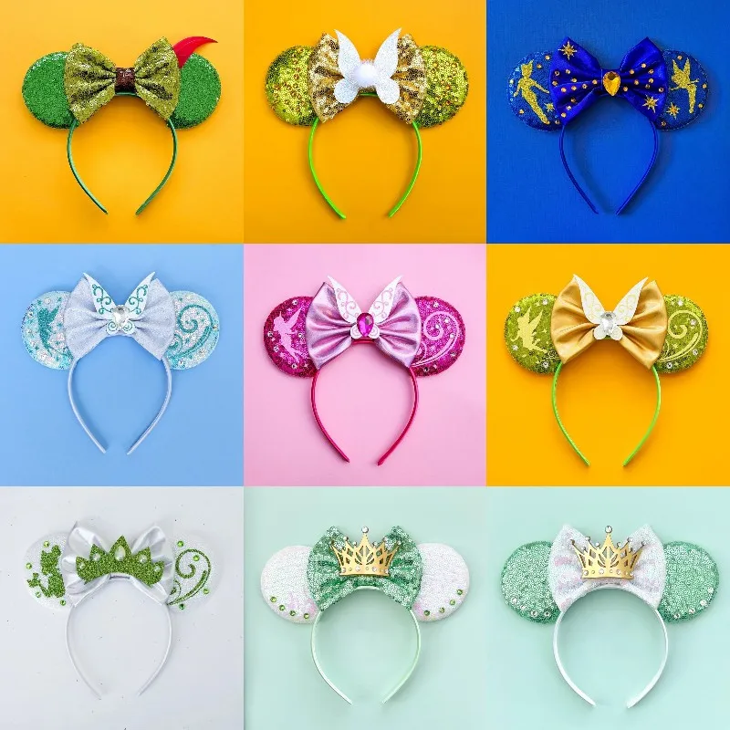 Disney Rapunzel Ears Headbands For Women Sunflower Sequins Bow Hairband Girl Sun Flower Headwear Kids Chameleon Hair Accessories