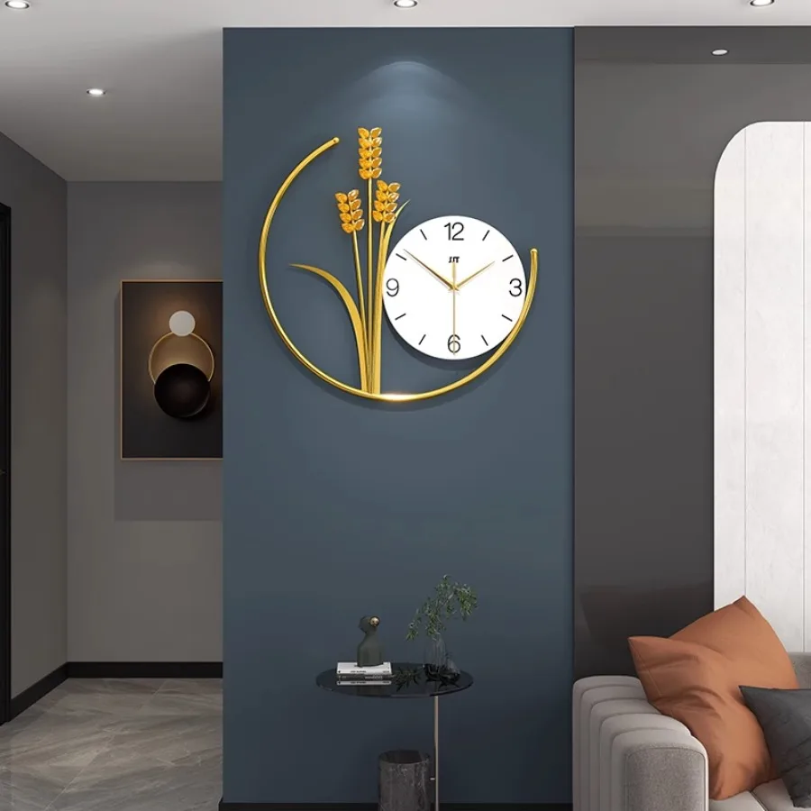 

Art Living Room Wall Clock Decoration Quartz Unique Round Gift Home Wall Clock Pieces Elegant Hands Number Gold Zegar Room Decor