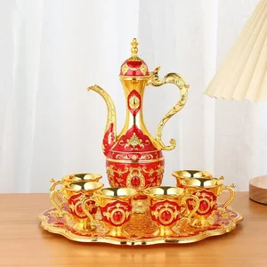 1 مجموعة وعاء قهوة تركي معدني عتيق طقم شاي على الطراز الأوروبي 6 فناجين قهوة فاخرة صينية شاي مصنوعة يدويا وإبريق شاي لتقديم الشاي أفضل 12 مبيعات أكواب شاي تركية - رقم 5