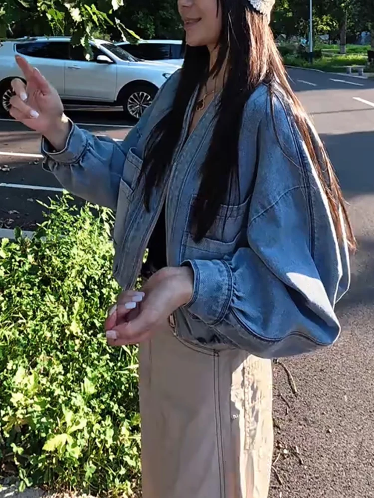 

Retro Sle Loose Fit American Denim Jaet Women's Spring Autumn ort Coat Faionable Casual Outerwear by nzisan