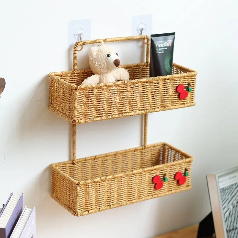 

Hand Woven Simple Hook-Type Storage Holder Hollow Out Multi-layer Rectangle Storage Holder Waterproof Moisture-proof Home Decor