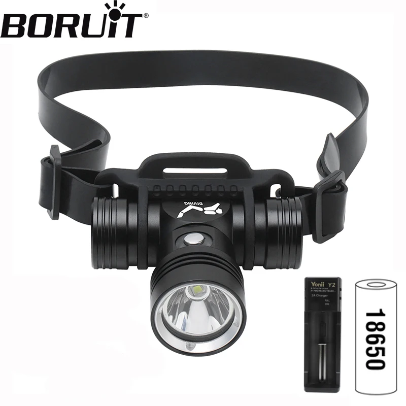 BORUiT B14 LED Scuba Diving Headlamp 5000LM Underwater 200m Waterproof Headlight Professional IPX8 Waterproof Dive Head Torch