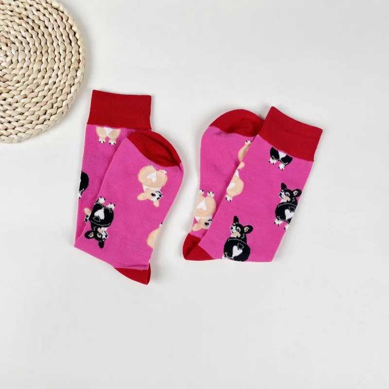 1 Pair Cartoon Cute Dog Corgi Print Fashion Unisex Mid Tube Socks Suit In All Seasons For Daily Street Sports